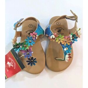 Beverly Hills Polo Club Toddler Colorful Flowers T-Strap Sandals Size 7 NEW